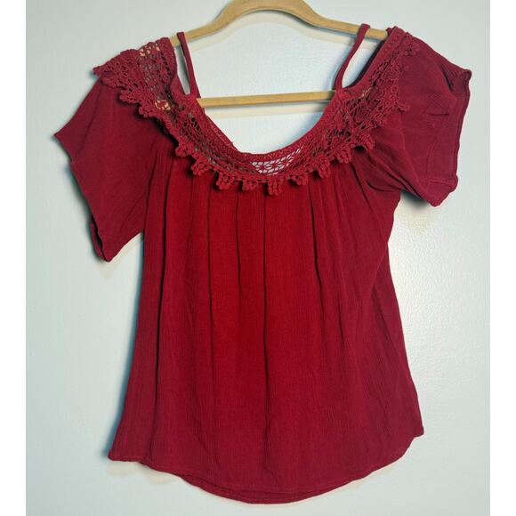 SOULMATES Off the Shoulder Flowy Ruffled Red Blouse, Size: M - Picture 1 of 7